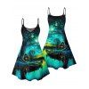 Vacation Couple Outfit Forest Landscape Print Mini Dress and Shirt Set - Vert profond S | US 4