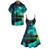 Vacation Couple Outfit Forest Landscape Print Mini Dress and Shirt Set - Vert profond S | US 4