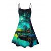 Vacation Couple Outfit Forest Landscape Print Mini Dress and Shirt Set - Vert profond S | US 4