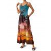 Vacation Couple Outfit Beach Landscape Coconut Tree Print Pocket Dress and Shirt Set - Orange S | US 4