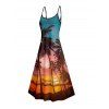 Vacation Couple Outfit Beach Landscape Coconut Tree Print Pocket Dress and Shirt Set - Orange S | US 4