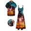 Vacation Couple Outfit Beach Landscape Coconut Tree Print Pocket Dress and Shirt Set - Orange S | US 4