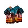Vacation Couple Outfit Beach Landscape Coconut Tree Print Pocket Dress and Shirt Set - Orange S | US 4