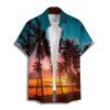 Vacation Couple Outfit Beach Landscape Coconut Tree Print Pocket Dress and Shirt Set - Orange S | US 4