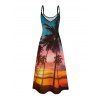 Vacation Couple Outfit Beach Landscape Coconut Tree Print Pocket Dress and Shirt Set - Orange S | US 4