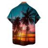Vacation Couple Outfit Beach Landscape Coconut Tree Print Pocket Dress and Shirt Set - Orange S | US 4