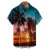 Vacation Couple Outfit Beach Landscape Coconut Tree Print Pocket Dress and Shirt Set - Orange S | US 4