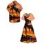 Beach Couple Outfit Sunset Coconut Tree Print Slit Midi Dress and Shirt Vacation Set - Orange S | US 4