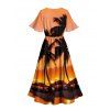 Beach Couple Outfit Sunset Coconut Tree Print Slit Midi Dress and Shirt Vacation Set - Orange S | US 4