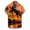 Beach Couple Outfit Sunset Coconut Tree Print Slit Midi Dress and Shirt Vacation Set - Orange S | US 4