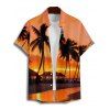 Beach Couple Outfit Sunset Coconut Tree Print Slit Midi Dress and Shirt Vacation Set - Orange S | US 4