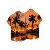 Beach Couple Outfit Sunset Coconut Tree Print Slit Midi Dress and Shirt Vacation Set - Orange S | US 4