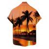Beach Couple Outfit Sunset Coconut Tree Print Slit Midi Dress and Shirt Vacation Set - Orange S | US 4