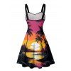 Vacation Couple Outfit for Beach Coconut Tree Sunset Print Dress and Shirt Set - Rouge S | US 4