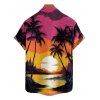 Vacation Couple Outfit for Beach Coconut Tree Sunset Print Dress and Shirt Set - Rouge S | US 4