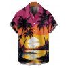 Vacation Couple Outfit for Beach Coconut Tree Sunset Print Dress and Shirt Set - Rouge S | US 4