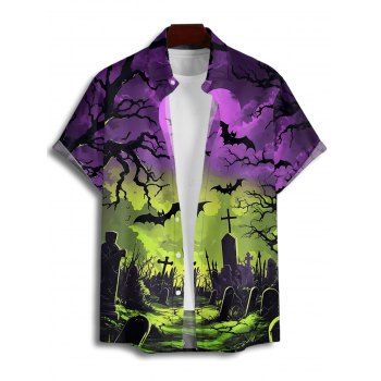 Gothic Couple Outfit for Halloween Ombre Bat Printed Mini Dress and Shirt Set