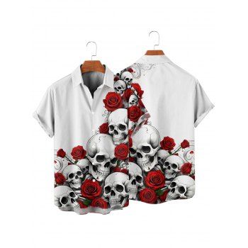 Men's Gothic Shirt Rose Skull Print Button Up Shirt for Halloween