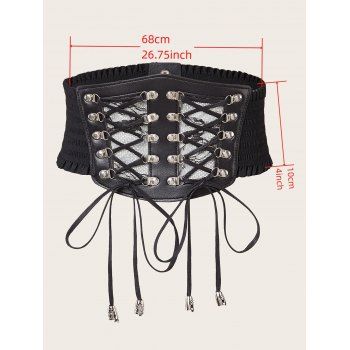 Gothic Waist Belt Lace Panel Lace Up Punk Style Elastic Wide Belt
