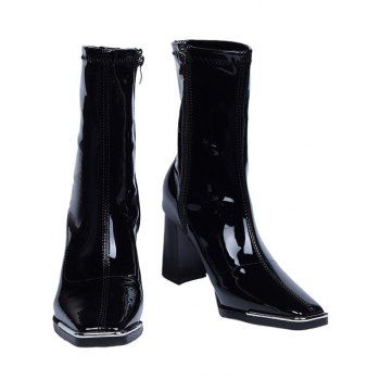 Solid Color Square Toe Chunky Heel Side Zipper Boots