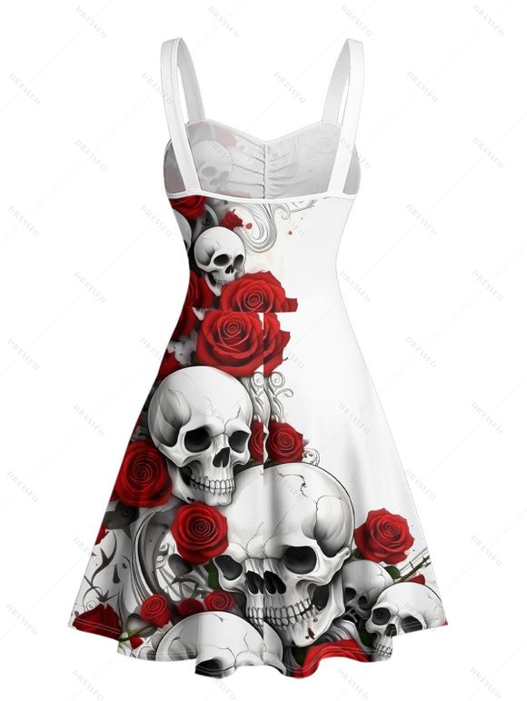 Gothic Couple Outfit for Halloween Rose Skull Print Ruched Mini Dress and Shirt Set - Blanc S | US 4