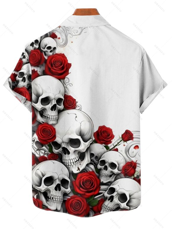 Gothic Couple Outfit for Halloween Rose Skull Print Ruched Mini Dress and Shirt Set - Blanc S | US 4