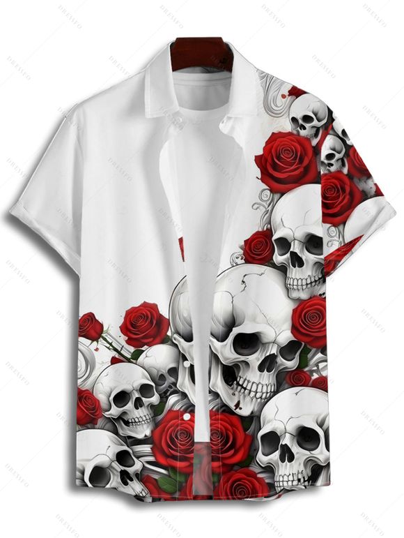 Gothic Couple Outfit for Halloween Rose Skull Print Ruched Mini Dress and Shirt Set - Blanc S | US 4
