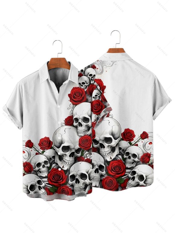 Gothic Couple Outfit for Halloween Rose Skull Print Ruched Mini Dress and Shirt Set - Blanc S | US 4