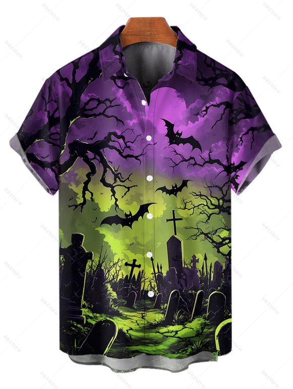 Chemise gothique pour Halloween, chemise boutonnée à imprimé chauve-souris ombré - multicolor 5XL