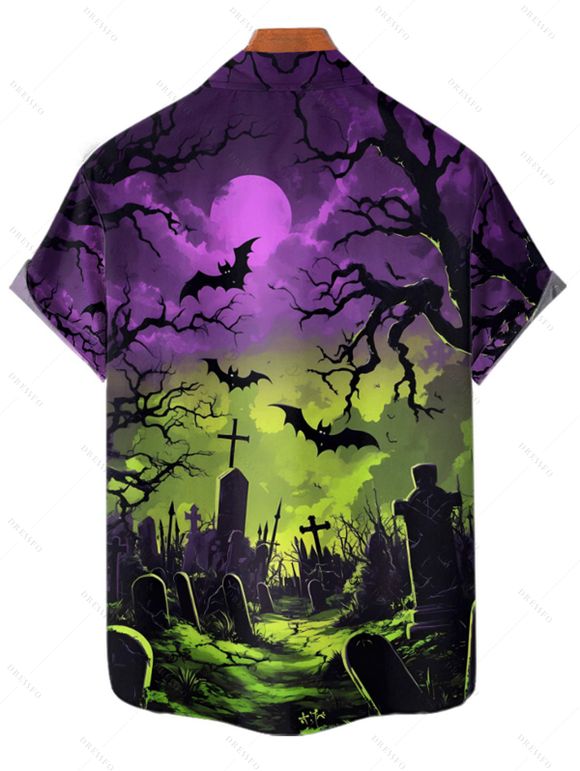 Chemise gothique pour Halloween, chemise boutonnée à imprimé chauve-souris ombré - multicolor 4XL