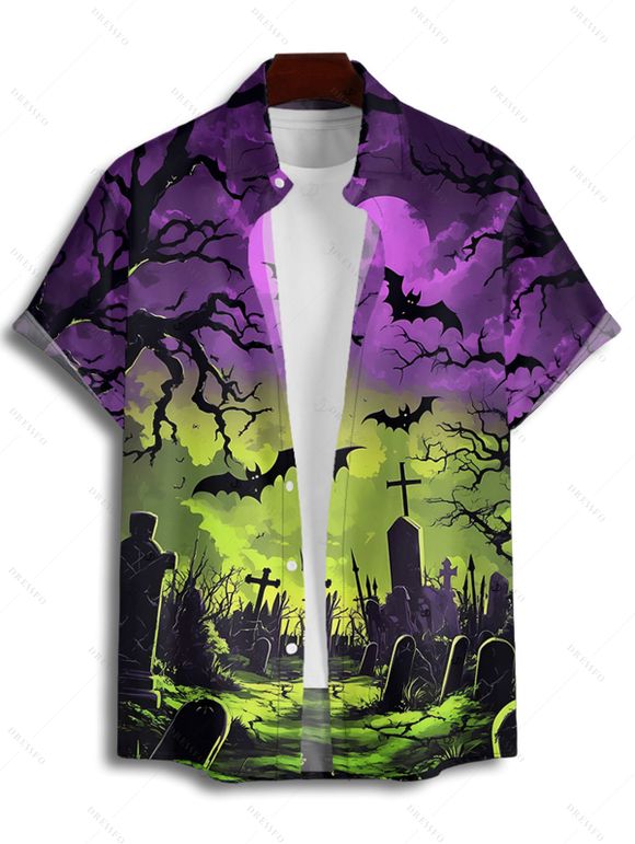 Chemise gothique pour Halloween, chemise boutonnée à imprimé chauve-souris ombré - multicolor 4XL