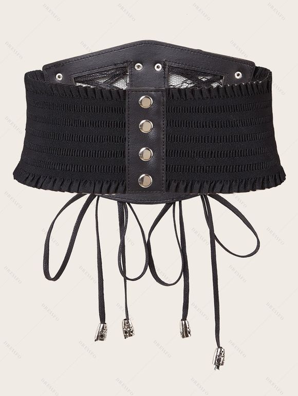 Ceinture gothique à lacets, large ceinture élastique de style punk - Noir 