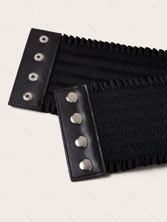 Ceinture gothique à lacets, large ceinture élastique de style punk - Noir 