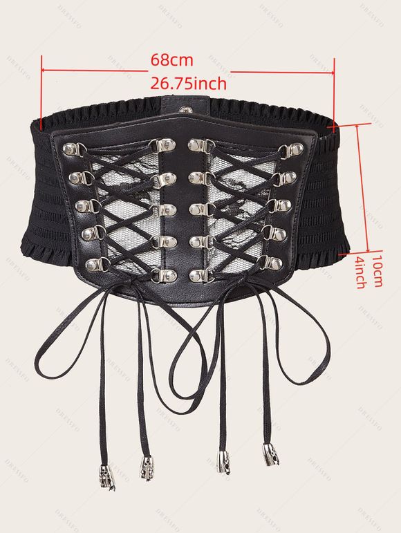 Ceinture gothique à lacets, large ceinture élastique de style punk - Noir 