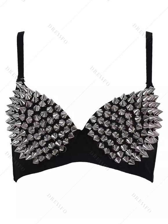 Soutien-gorge push-up style punk avec bretelles réglables et rivets - Noir XXL | US 12