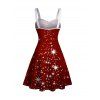 Mini Robe Etoile Brillante Ceinturée Flocon de Neige Imprimé à Col en Forme de Cœur - Rouge foncé S | US 4