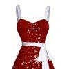 Mini Robe Etoile Brillante Ceinturée Flocon de Neige Imprimé à Col en Forme de Cœur - Rouge foncé XXXXXL | US 20