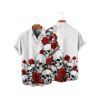 Chemise gothique boutonnée pour homme avec imprimé tête de mort et roses pour Halloween - Blanc 5XL