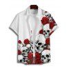 Chemise gothique boutonnée pour homme avec imprimé tête de mort et roses pour Halloween - Blanc 5XL