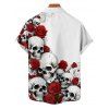 Chemise gothique boutonnée pour homme avec imprimé tête de mort et roses pour Halloween - Blanc 5XL