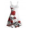 Robe gothique mini à imprimé tête de mort et rose, buste froncé, pour Halloween - Blanc S | US 4