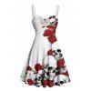 Robe gothique mini à imprimé tête de mort et rose, buste froncé, pour Halloween - Blanc S | US 4