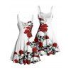Robe gothique mini à imprimé tête de mort et rose, buste froncé, pour Halloween - Blanc S | US 4