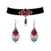 Ensemble de boucles d'oreilles rétro en dentelle ajourée avec ras du cou et rose gothique - Noir 