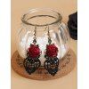 Ensemble de boucles d'oreilles rétro en dentelle ajourée avec ras du cou et rose gothique - Noir 