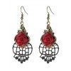 Ensemble de boucles d'oreilles rétro en dentelle ajourée avec ras du cou et rose gothique - Noir 