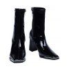 Solid Color Square Toe Chunky Heel Side Zipper Boots - Noir EU 40