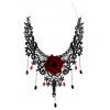 Ensemble ras du cou et bracelet gothique vintage en dentelle rose ajourée avec anneau - Noir 