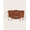 Ceinture large vintage à lacets avec panneau en dentelle et boucle - Brun 