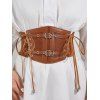 Ceinture large vintage à lacets avec panneau en dentelle et boucle - Brun 